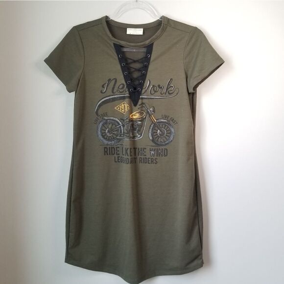 Lace V-Neck Motorcycle T-Shirt/Dress  - Picture 1 of 4
